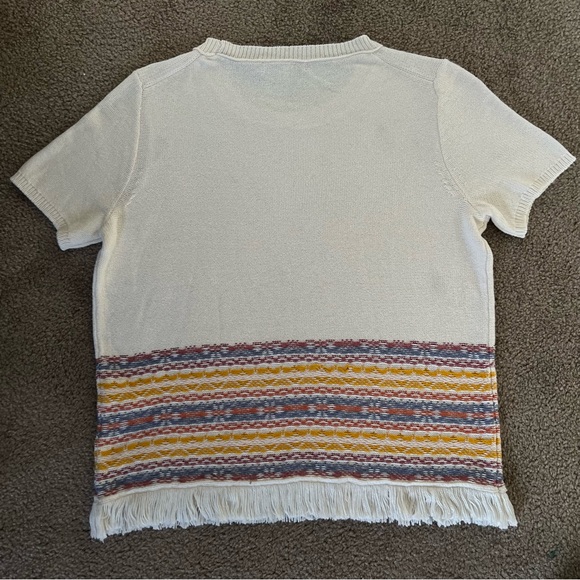 Madewell Short sleeved Cream Multicolor Knit Fringe Sweater Tee, S - Picture 4 of 11